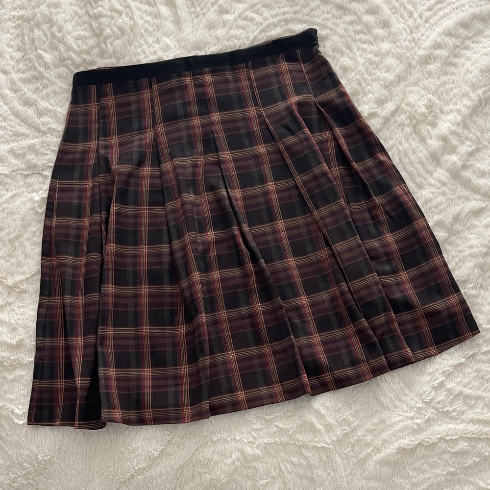 New York & Company Black and Brown Plaid A-Line Skirt
